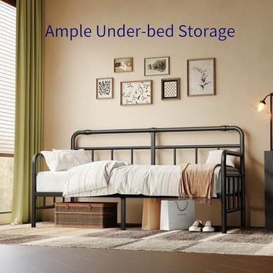 Sementa Daybed-Frame, Twin-Daybed with Classic-Headboard - Heavy Duty Steel Slats,Metal Sofa Bed Frame for Living Room Bedroom Guest Room, Easy Assembly(Black) - Image 6