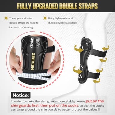 Soccer Shin Guards for Youth Kids Toddler, Upgraded Double Straps & Thicker, More Stable Protected Soccer Equipment - Football Gear for 3-5-7 4-6-8-10-12-14 Years Old Child Teens Boys Girls (Black, M) - Image 3