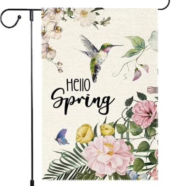 Wonderful spring Hummingbird Garden Flag 12x18 Inch Burlap Double Sided Seasonal Colorful Floral Outdoor Home Yard Lawn Rustic Farmhouse Flags Decorations - Image 1