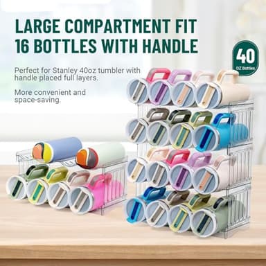Water Bottle Organizer for Full Stanley 40 oz Tumbler with Handle, Cabinet Kitchen Pantry Organizers and Storage for Owala Stanley Cup Accessories Holder, Patented Stackable Tumbler Organizer Gifts - Image 2
