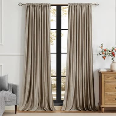 PRIMROSE Taupe Curtains 96 inch for Living Room,2 Panels Velvet Drapes Blackout Rod Pocket Back Tab Window Treatment Room Darkening Decorative Thick Curtains for Bedroom - Image 8