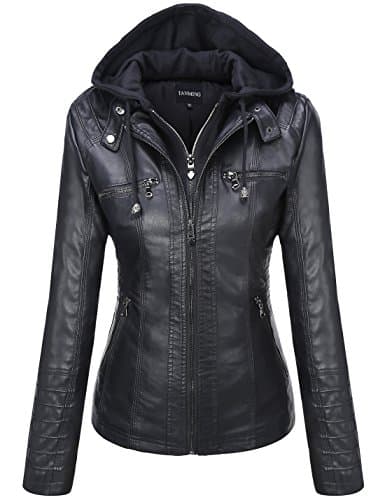 Tanming Womens Faux Leather Jacket Hooded Moto Biker Coat Outerwear Fall Fashion Outfits Winter Clothes - Image 1