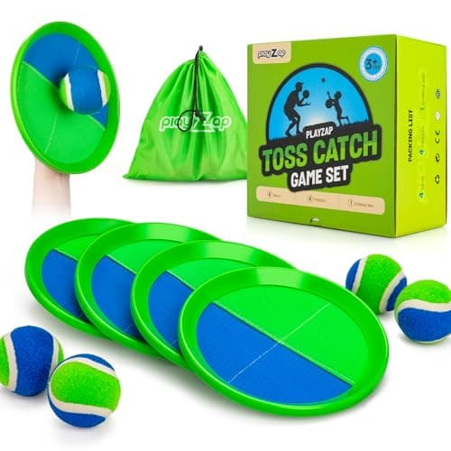 PlayZap Toss and Catch Ball Set Upgraded - Kids Baseball Toys Sturdy PVC for Family Games - Water-Resistant Great for Beach Pool Yard Outdoor - Gift for 3 4 5 6 7 8 9 10 11 12+ Years Old Boys Girls - Image 1