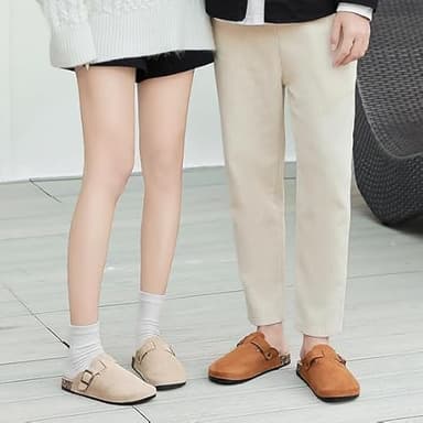 DDXYYDS Suede Clogs Men & Women Unisex Leather Mules Soft Cork Footbed Adjustable Buckle Slip Sandals Potato Shoes with Arch Support Beige - Image 6