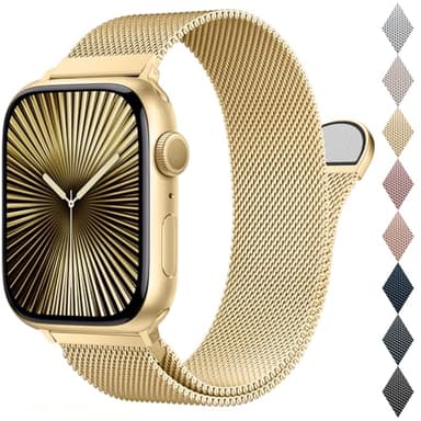 BELONGME Mesh Metal Loop Compatible with Apple Watch Band 40mm 41mm 38mm 42mm Series 11 10 9 8 7 6 5 4 3 2 1, SE 3 2 1 Women Men, Stainless Steel Strap with Magnetic Clasp for iWatch Bands - Image 1