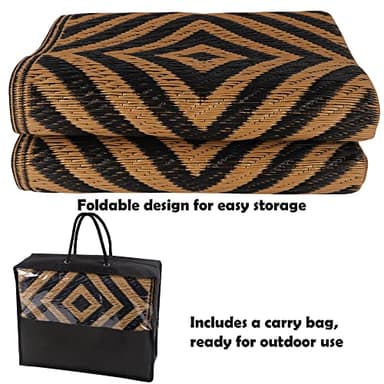 Ridota Reversible Mats, Outdoor Patio Rugs, Plastic Straw Rug, Modern Area Rug, Floor Mat for Outdoors, RV, Patio, Backyard, Deck, Picnic, Beach, Trailer, Camping (Diamond Black & Brown, 5' x 8') - Image 4