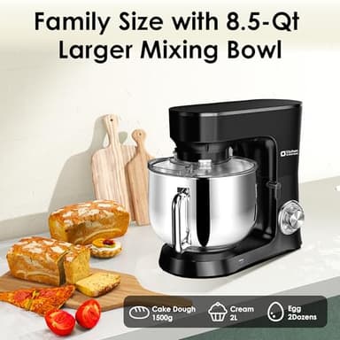 Kitchen in the Box Stand Mixer, 900W 8.5 QT Kitchen Electric Mixer, 10-Speed Large Capacity Tilt-head Food Mixer with Dough Hook, Wire Whip, Flat Beater & Splash Guard (Black) (Renewed) - Image 3