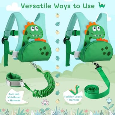 Dr.meter 3 in 1 Toddler Harness Leash + 8.2ft Anti Lost Wrist Link, Cute Dinosaur Kids Safety Harness Tether with Key Lock, Child Protective Leashes While Walking for Outdoor Activity Keep Kids Close - Image 2