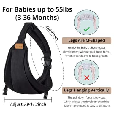 Baby Sling Carrier,Baby Carrier Newborn to Toddler Carrier Essentials Safety Non-Slip Baby Half Wrapped Sling Hip Holderr Carrying 8-35lbs(Black) - Image 3
