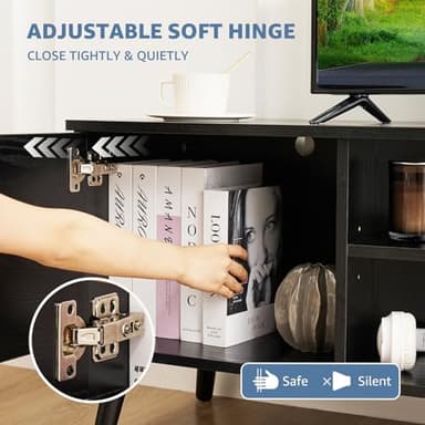 DUMOS TV Stand for 55 60 inch TV, Entertainment Center with Storage Cabinet, Mid Century Modern Media Console Table, Adjustable Hinge, Wooden Television Furniture for Living Room, Office - Black - Image 6