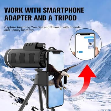 40x60 Monocular Telescope with Smartphone Adapter, High Powered BAK4 Prism FMC Monocular for Adults, Compact Low Light Vision Telescope for Wildlife, Hunting, Camping, Travel & Outdoor Adventures - Image 5