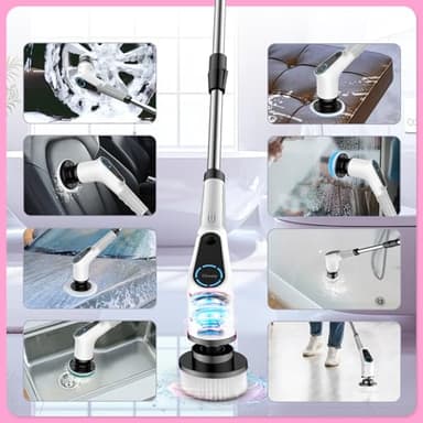 Dovety Electric Spin Scrubber, Cordless Cleaning Brush, Shower Scrubber with 8 Replaceable Brush Head, Power Cleaning Brush with Extension Handle, 2 Adjustable Speed, for Bathtub Grout Tile Floor - Image 6