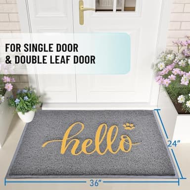 T.HENV Welcome Mat, Waterproof All-Season Doormat, All-Weather Quick Drying & Low Profile Design, Durable Front Door Mat for Outdoor Indoor Use, Patio Porch Entryway, 36x24, Grey-Gold - Image 2