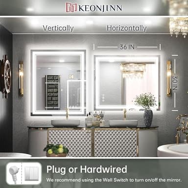 Keonjinn LED Bathroom Mirror 30 x 36 Inch with Front and Back Light, Stepless 3 Colors Temperature & Dimmable Backlit Mirror, UL Listed LED Driver, Double Lights Tempered Glass LED Wall Vanity Mirror - Image 9
