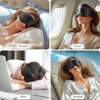 LitBear 100% 22 Momme Mulberry Silk Sleep Mask - 3D Contoured Eye Mask for Men & Women, Soft Breathable Sleeping Mask with Adjustable Strap, Perfect Blocks Light for Sleeping (Black) - Image 7