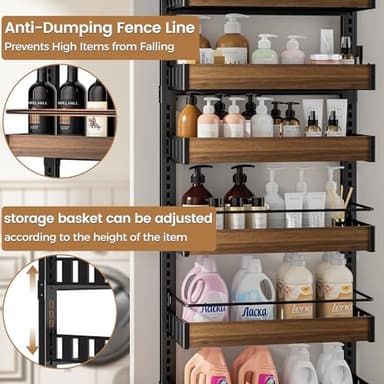 POKIPO 8 Tier Over The Door Pantry Organizer, 2 IN 1 Wall Mount or Hanging Spice Rack Seasoning Shelves with Adjustable Basket, Back of Door Organizer and Storage for Kitchen Cabinet and Room Closet - Image 5