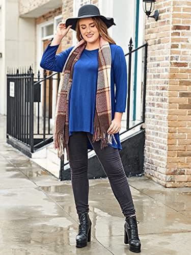 LARACE Womens Plus Size 3/4 Sleeve Loose Fit Flare Swing Tunic Tops Floral High Low Basic T Shirt, Royal Blue 3X - Image 2