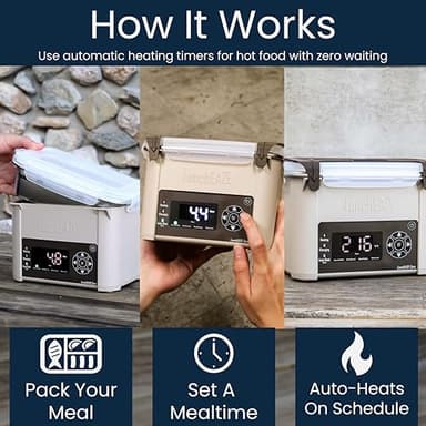 LunchEAZE Core Gen 2 Cordless Heated & Electric Lunch Box – Battery-Powered, 4-Cup Capacity, 220°F, Automatic Scheduled Heating for Hot Meals Anywhere - Image 3