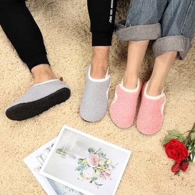 Ibeauti Womens Mens House Slippers Rubber Sole Indoor Slipper Socks Lightweight Fleece Lined Slip-on Barefoot Slippers (Pink, Women, Numeric Range, Medium, 7.5, 8.5) - Image 6