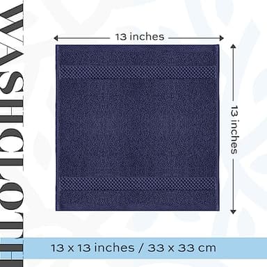 White Classic Luxury Cotton Washcloths 13x13 Inch - 650 GSM Turkish Cotton | Hotel, Spa, Bathroom Face Towel | 12 Pack, Navy Blue - Image 4