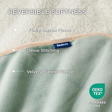 Bedsure Waterproof Blanket for Bed - Sherpa Fleece Waterproof Dog Blankets for Large Dogs, Pet Blankets for Bed/Couch/Dog Crate, Soft Plush Reversible Furniture Protector, Twin, 80"x60", Light Green - Image 3