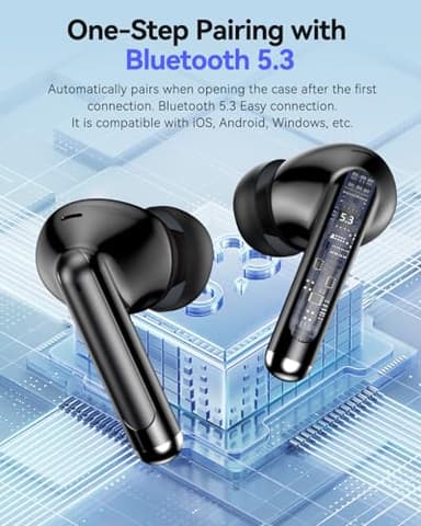 BHNYBWUL Wireless Earbuds, 2024 Bluetooth 5.3 Headphones, 50H Playback Deep Bass Stereo Ear Buds with LED Power Display Charging Case, IPX7 Waterproof Earbuds for Laptop Pad Phones Sports Workout - Image 7