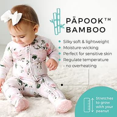 Posh Peanut Footie Pajamas for Baby Girls – Sleepers in Ultra-Soft Viscose from Bamboo with 2-Way Zipper & Ruffle Trim – Newborn to Toddler Sleepwear (Vintage Pink Rose, 0-3 Months) - Image 2