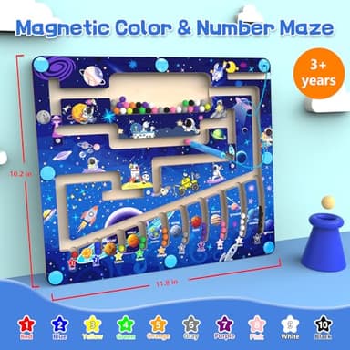Magnetic Color and Number Maze - Montessori Toys for 3+ Year Old - Wooden Color Matching Learning Counting Puzzle Board -Toddler Activities Fine Motor Skills Toys for Boys Girls 3 4 5 Years Old - Image 3