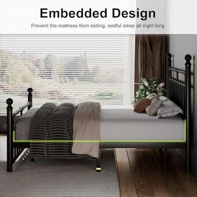 Feonase King Size Metal Platform Bed Frame with Victorian Classic Iron-Art Headboard & Footboard, Steel Slats Support, 12" Under Bed Storage, No Box Spring Needed, Easy Assembly, Noise-Free, Black - Image 6