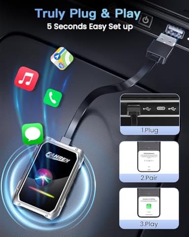 Fahren 2025 Upgraded Wireless CarPlay Adapter for iPhone, Fastest & Stablest 5G WiFi & 5.4 Bluetooth Apple CarPlay Dongle with RGB Light, Seamless Carplay Compatible with iPhone 8+, Cars from 2017 - Image 3