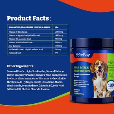 YoYoBay Flea and Tick Prevention for Dogs Chewable - 180 Soft Chews, Salmon & Blueberry Flavor - Dog Flea and Tick Treatment Chewable, Natural Defense- Dog Immune Support Supplement - Image 8