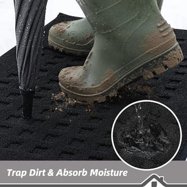 BEQHAUSE Waffle Door Mats Indoor 20"x32", Dog Mat for Muddy Paws Absorbent and Dirt Resist Floor Mats Non-Slip Washable Rugs for Entryway, Welcome Mat for Front Back Door, Muddy Wet Shoes, Black - Image 3