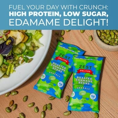 Crunchy Dry Roasted Edamame Beans Snack by Zest Delites, Sea Salt, Vegan, Low Calorie (110cal) High Protein Snacks (12g), Low Carb, Keto, Gluten Free, 0.9 oz 24 Packs - Image 8
