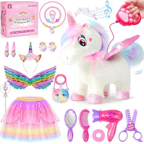 Unicorn Toys for Girls Age 4-6 Unicorn Gifts, Walking Talking Singing Interactive Toy, Remote Control Plush Unicorn Pet Care Toy, SOLIEHOO Unicorn Dress up Clothes for Toddler Girls Kids 3 4 5 6 Years - Image 1