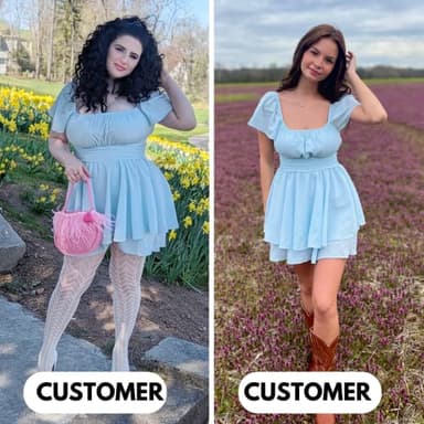 EXLURA Women's 2025 Summer Ruffle Short Sleeve Tie Back Romper Dress Square Neck A Line Cute Dressy Short Jumpsuits Light Blue - Image 3