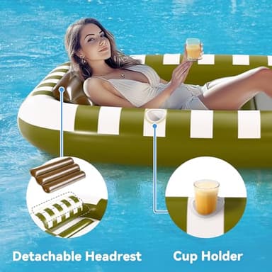 Pool Wave Inflatable Pool Lounger Floats, 80" x 66" Large Tanning Bed for Adult Kids, Outdoor Sun Bathing Floating Blow up Raft W/Pillow, Spray Water Mat, Summer Beach Lake Family Party Gift - Green - Image 5