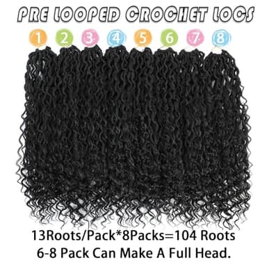 Col Bling 22 Inch 8 Packs Goddess Locs Crochet Hair Ombre Faux Locs Crochet Hair for Women Pre Looped Boho River Locs Hair with Curly Ends Synthetic (#1B) - Image 3