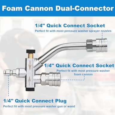 DUSICHIN Pressure Washer Short Gun Foam Cannon 1/4" Quick Connector,Car Wash Foam Gun Kit Dual Connector Accessory,Double Tip Attachment For Soap Cannon with 5 Nozzle Tips DUS2501 - Image 7