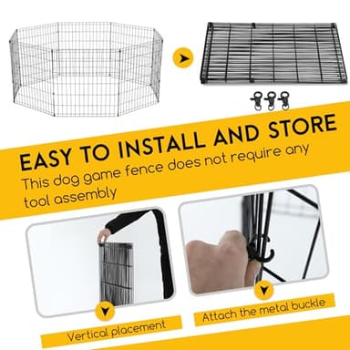 FDW 24 Inch Dog Pen 8 Panel Dog Playpen Indoor Outdoor Metal Puppy Pet Fence Portable Folding Animal Exercise Fence,Black - Image 4