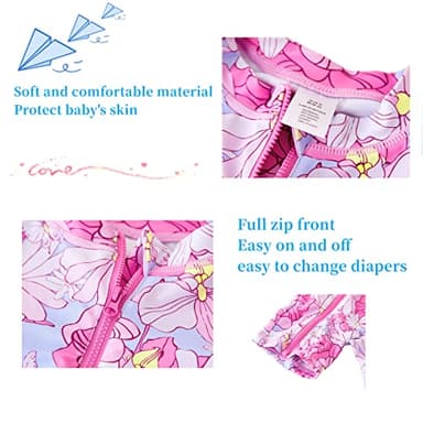 UMELOK Toddler Girls Swimsuit One Piece Full Zip with Long Sleeve UPF 50+ Sun Protection Swimwear Rash Guard Shirts Pink Flower,18M - Image 5