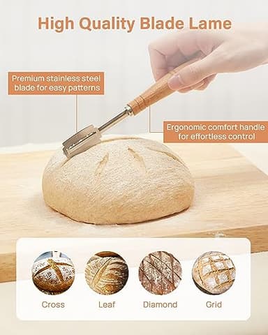 Kootek Banneton Bread Proofing Basket Set of 2, 9 Inch Round Sourdough Starter Kit, Baking Supplies Tools with Dough Whisk, Scoring Lame, and Other Accessories for Artisan Bread Making - Image 7