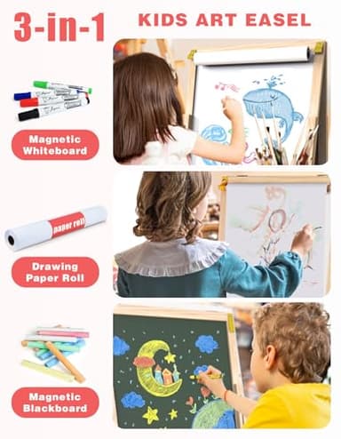 Joyooss Art Easel for Kids Easel, Foldable Toddler Easel for Painting Double Sided Whiteboard & Chalkboard, Standing Drawing Board with Paper Roll Children Easel for Kids Ages 2-4 4-8 8-12 - Image 4