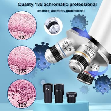 OOZSTAR Microscope 40X-2500X Magnification with 4.3-inch Display, Wide-Angle 10X and 25X eyepieces, and Built-in 5-megapixel Camera for School Labs, Animal Husbandry (White) - Image 3