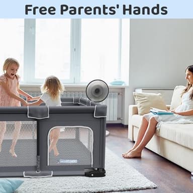 Grobeybees Foldable Baby Playpen with Mat, Foldable Playpen for Babies and Toddlers, Folding Portable Kids Play Pen, Collapsible Play Yard with 2 Handles + Suitable Size Mat(Grey, 50x50 inches) - Image 4