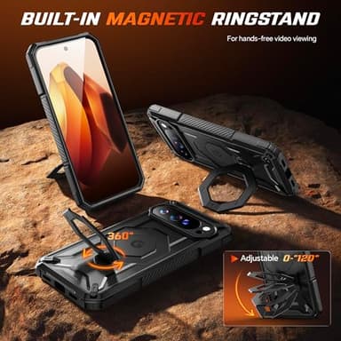 TONGATE for Pixel 10 Pro XL Case with 360° Spin Magnetic Stand, Compatible with MagSafe, Non-Slip Edge Rugged, Military Grade Protection for Google Pixel 10 Pro XL Case, Black - Image 4