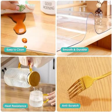 AimerGro 16X24 Inch Clear Plastic Table Cover Protector Pad Transparent Dining Room Tablecloth 1.5mm Thick Office Desk Blotter Mat Vinyl Table Pad Protector Mat Glass Wooden Countertop Easy Clean - Image 3