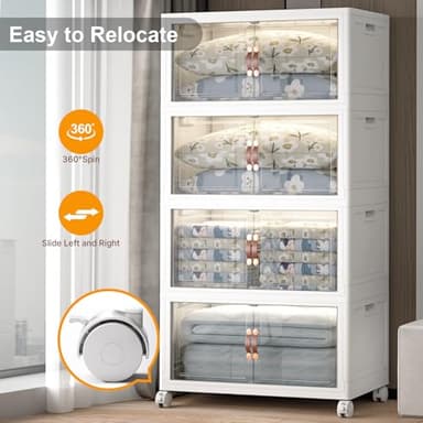 UAMFURI Extra Large Stackable Storage Bins with Lids and Wheels, 160QT/40GAL Stackable Storage drawers, 4Pack Collapsible Storage Bins with Lids, Closet Organizers and Storage Drawers for Home, Dorm - Image 5