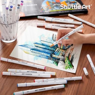 Shuttle Art 30 Colors Dual Tip Art Markers Permanent Marker Pens Highlighters Perfect for Illustration Adult Coloring Sketching and Card Making - Image 2
