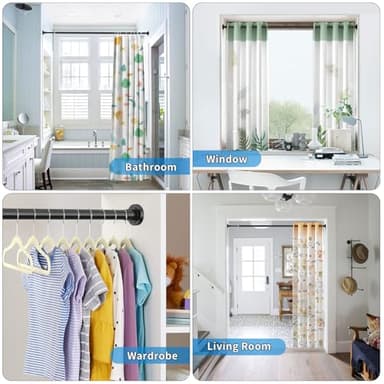 Shower Curtain Rod Adjustable 29-74 Inches, Spring Tension Shower Rod Stainless Steel 1 Inch Diameter Telescoping Curtain Rod for Bathroom, Windows Wardrobe, Non Slip, No Drilling, No Rust, Black - Image 7