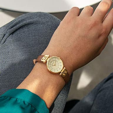 Anne Klein Women's 109442CHHY Gold-Tone Champagne Dial and Brown Leather Strap Watch - Image 4